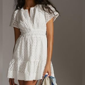 Anthropologie White Eyelet Mini Dress XSmall